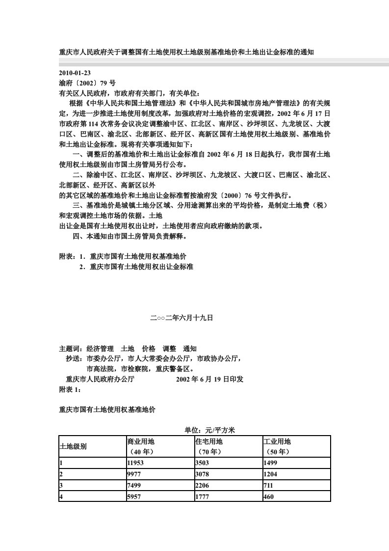 重庆市国有土地使用权基准地价和公示地价实施细则