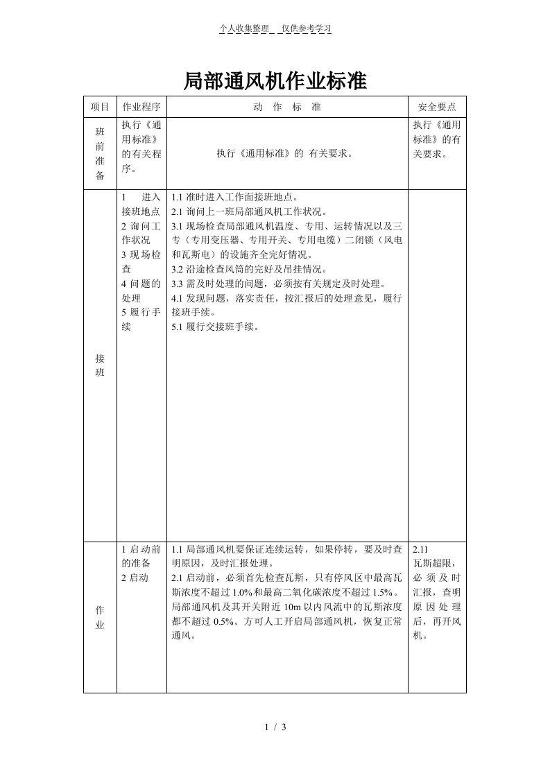 局部通风机作业标准