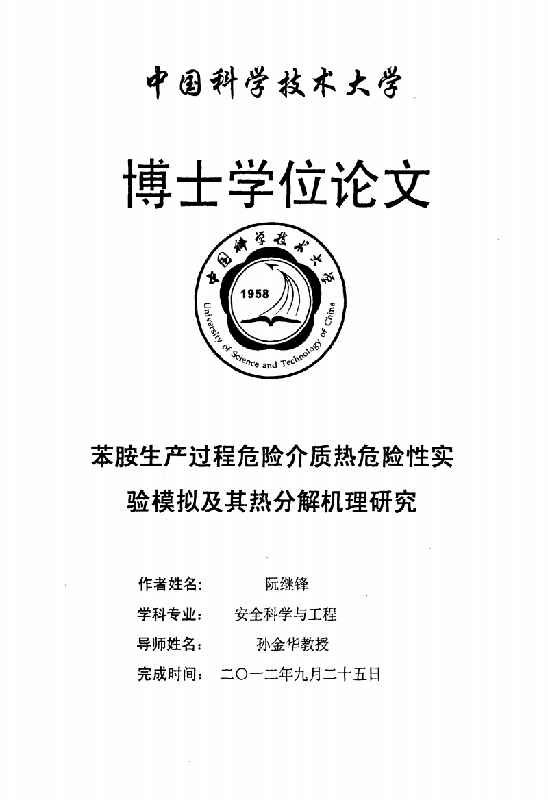 苯胺生产过程危险介质热危险性实验模拟及其热分解机理