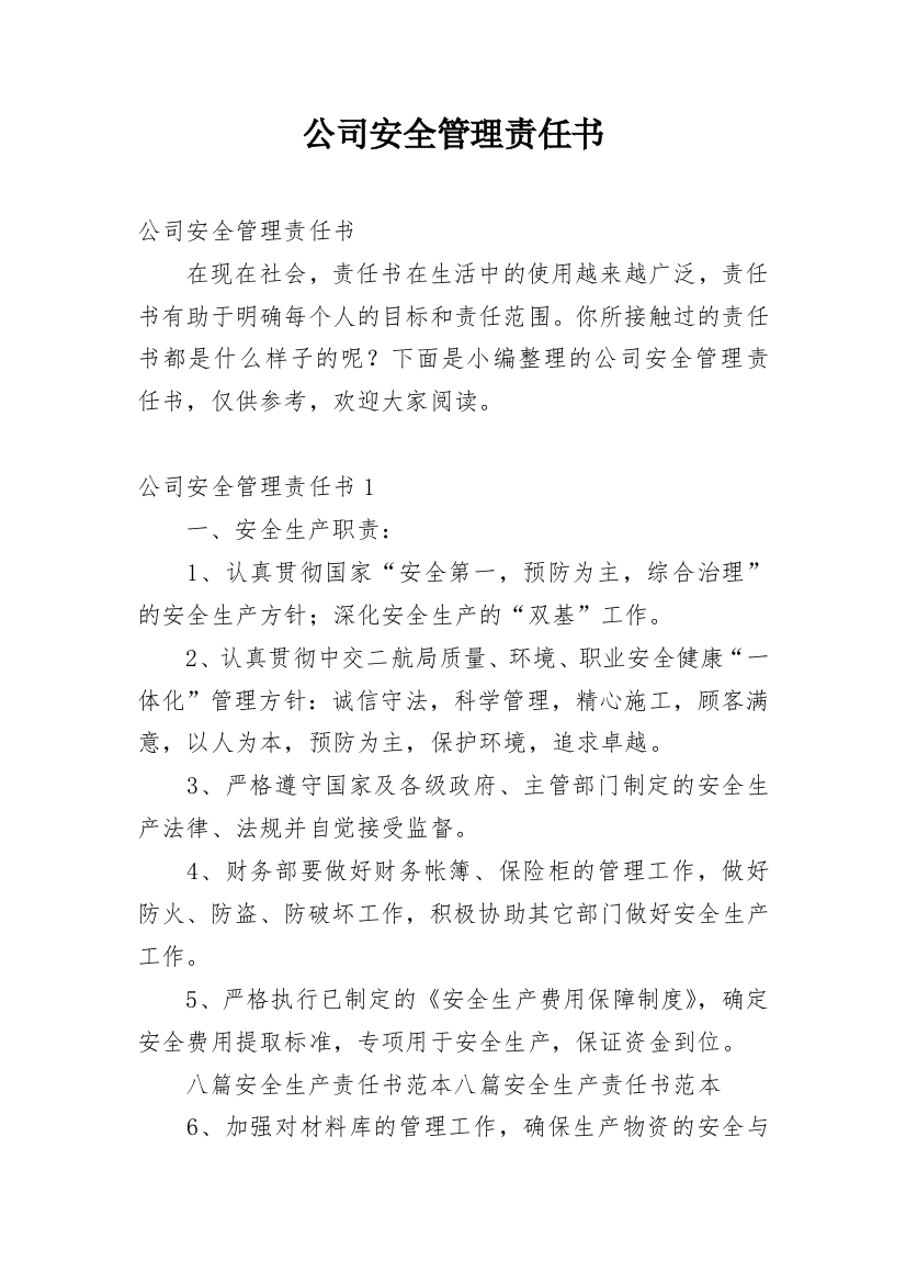 公司安全管理责任书_5