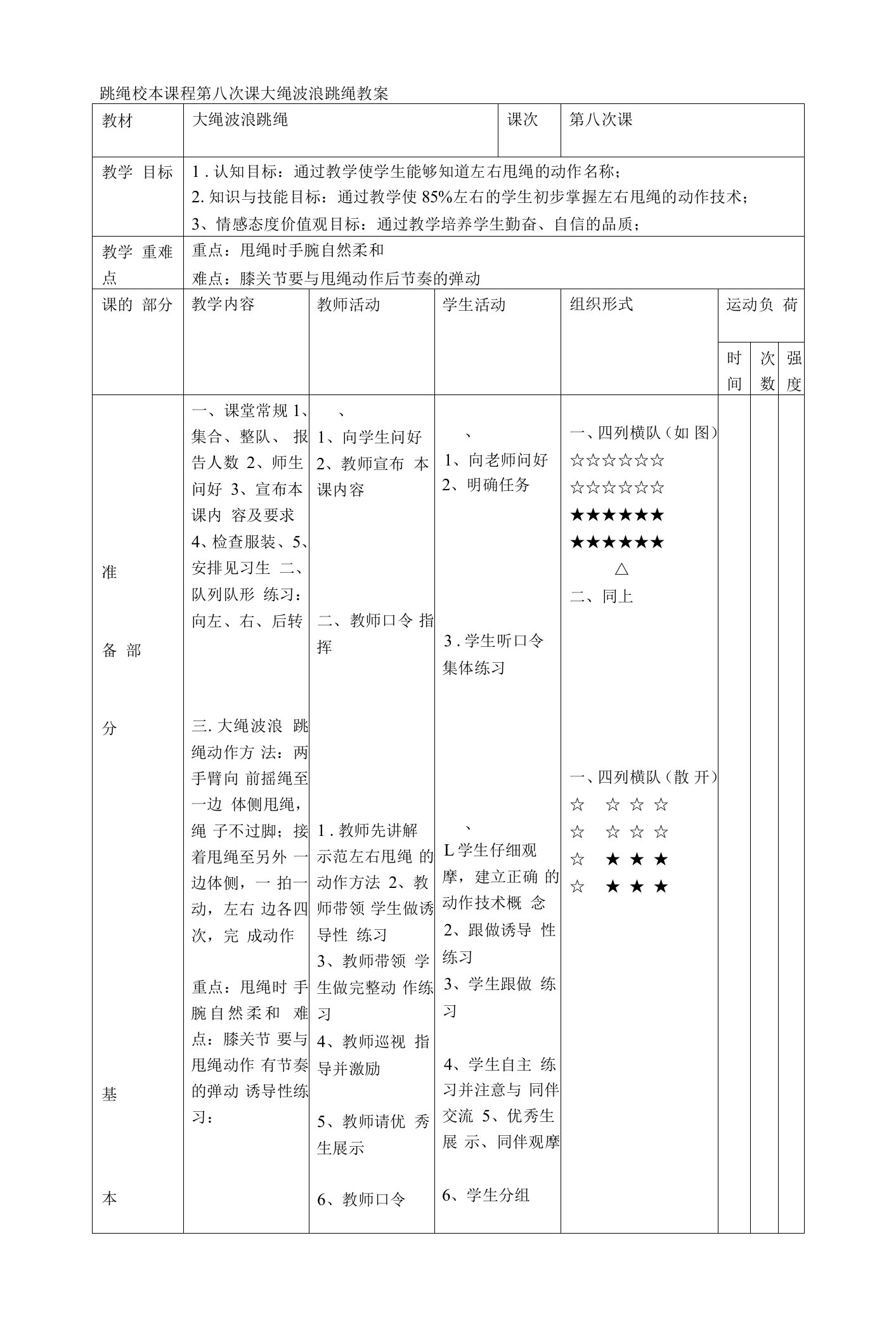 跳绳校本课程第八次课大绳波浪跳绳教案