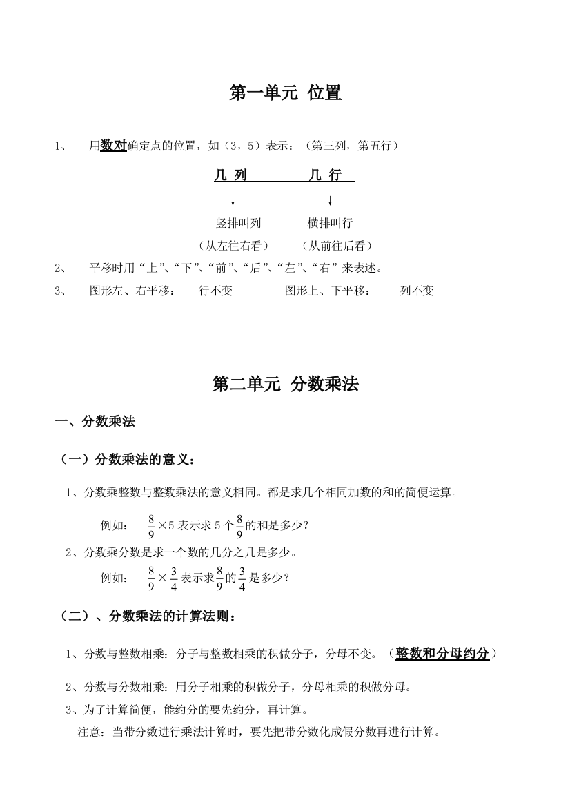 人教六年级上册数学单元知识点整理特别详细