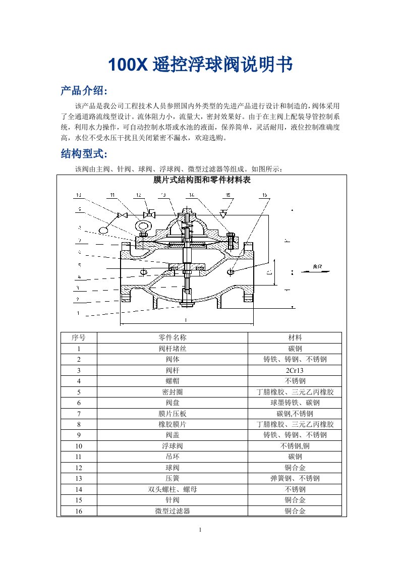 100X遥控浮球阀说明书