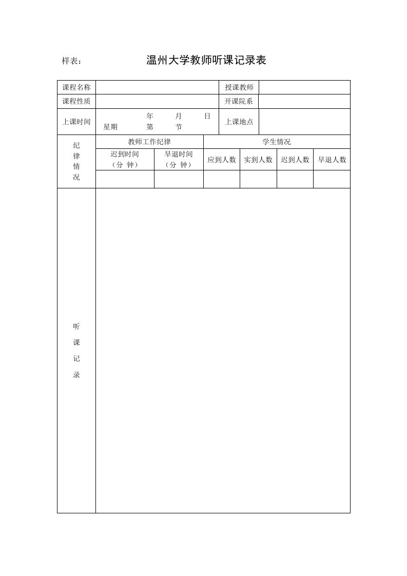 温州大学教师听课记录