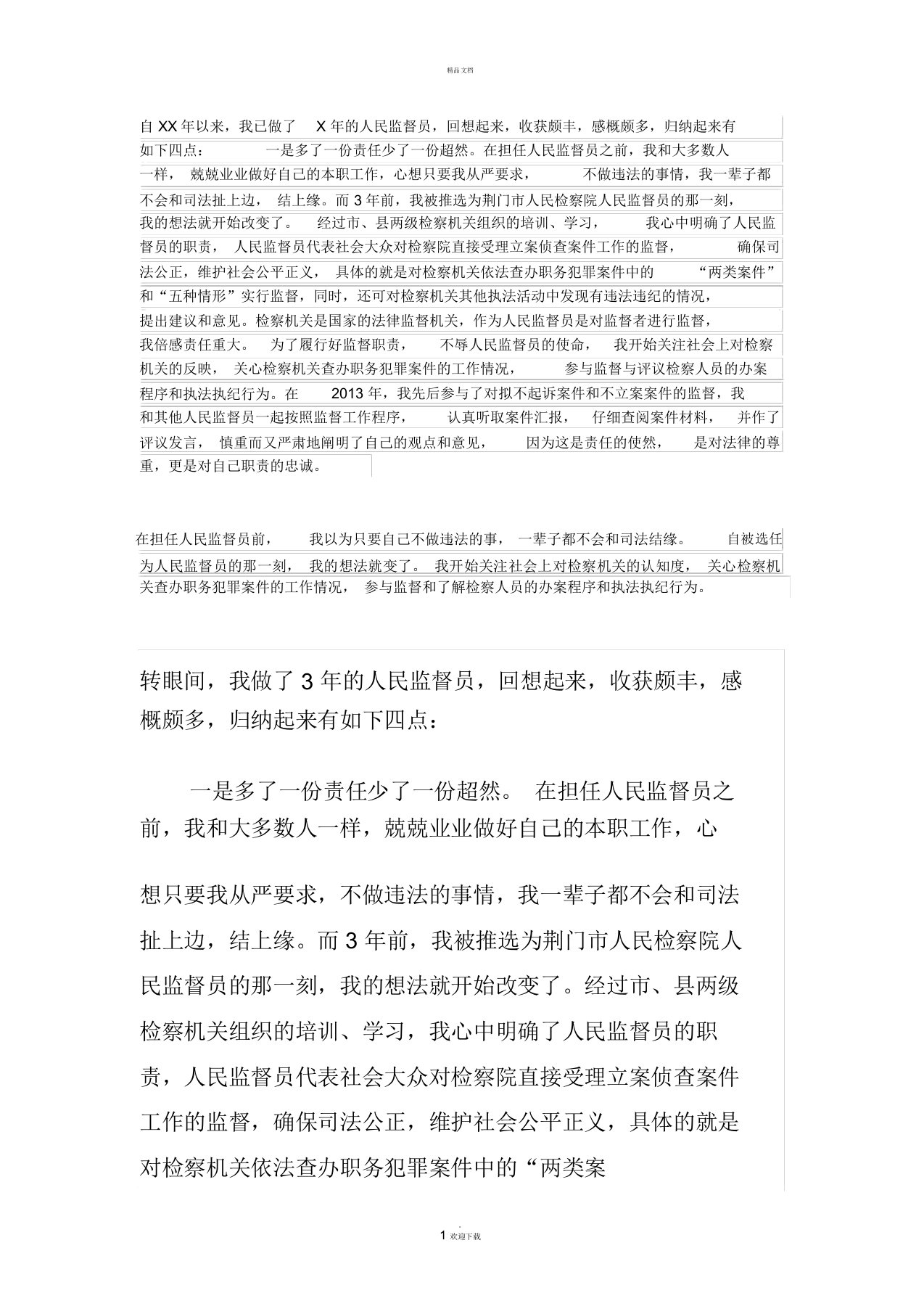 人民监督员工作总结