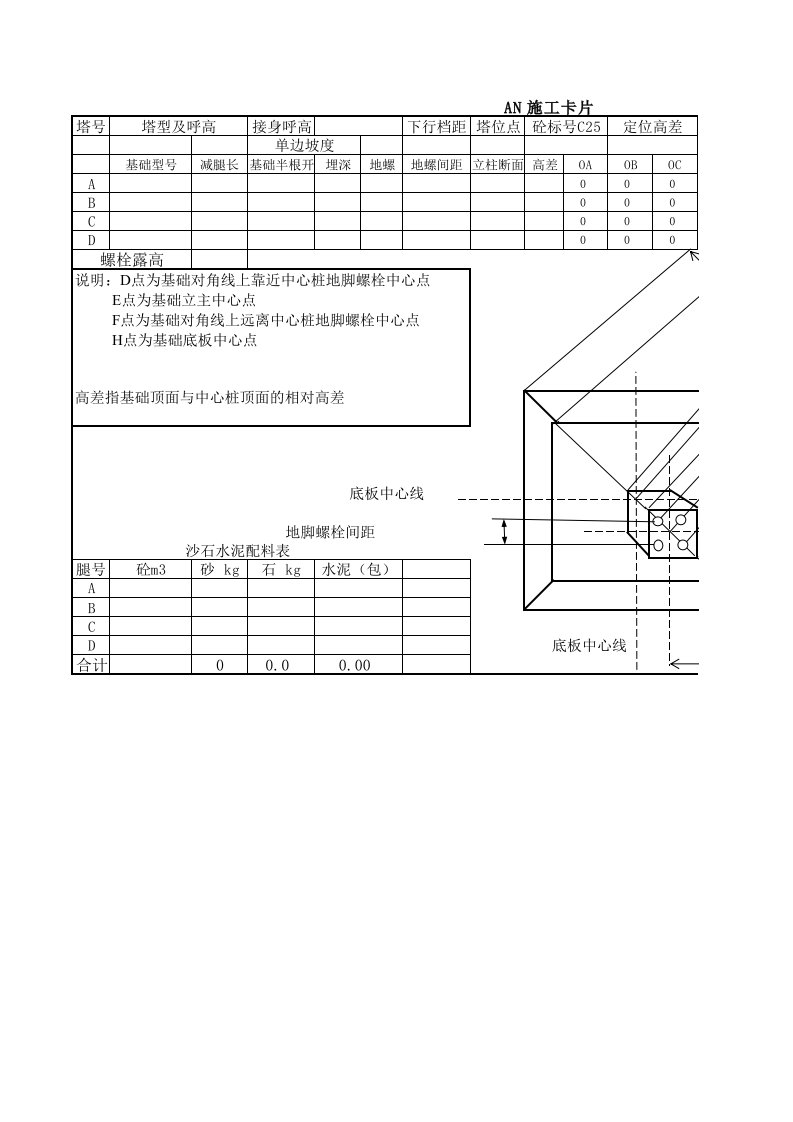 电力线路地脚螺栓单基卡片模板