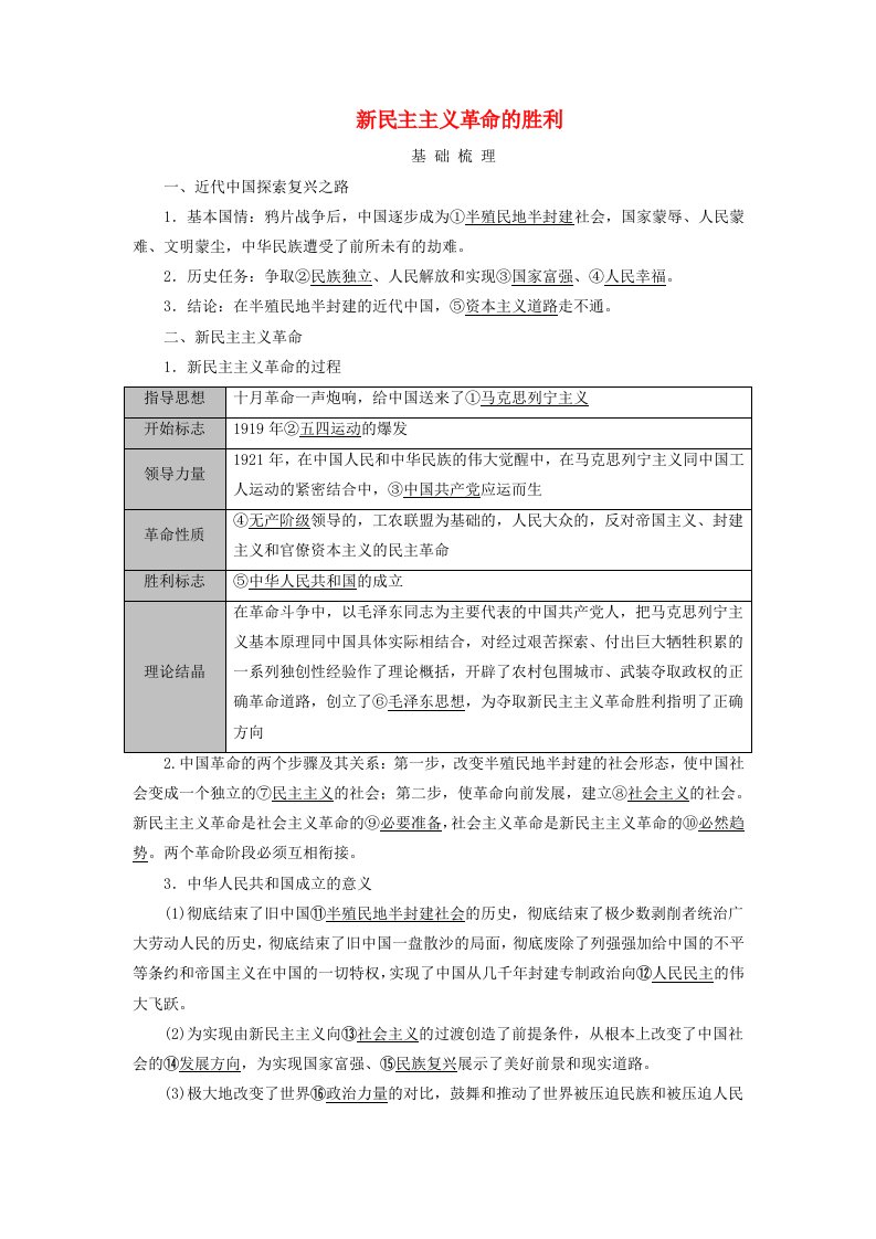 2025版高考政治一轮总复习考点精析必修1第2课只有社会主义才能救中国考点1新民主主义革命的胜利