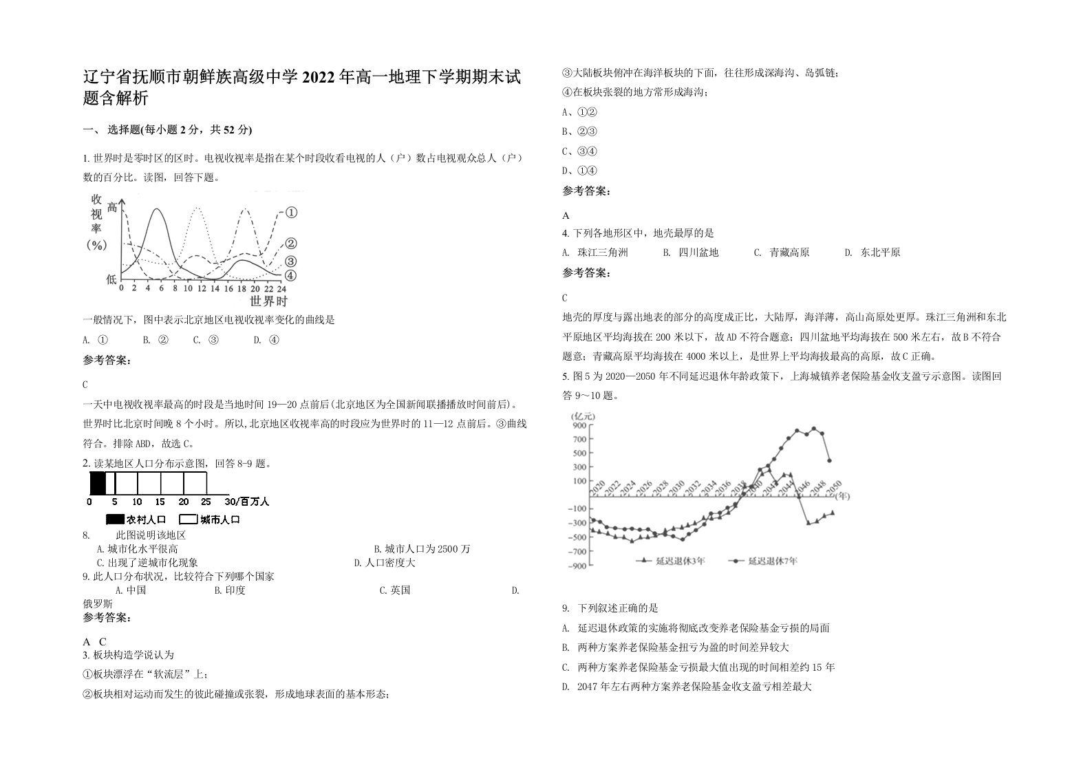 辽宁省抚顺市朝鲜族高级中学2022年高一地理下学期期末试题含解析