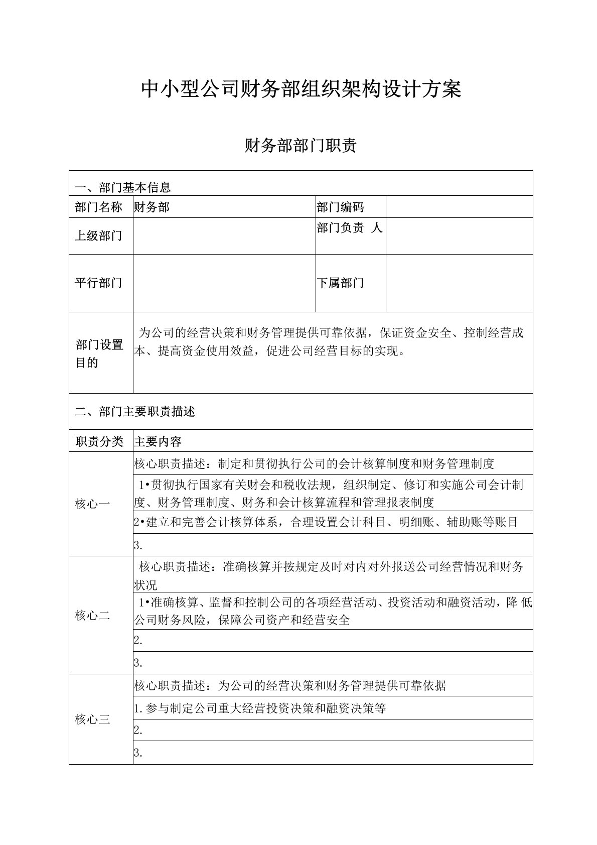 中小型公司财务部组织架构设计方案