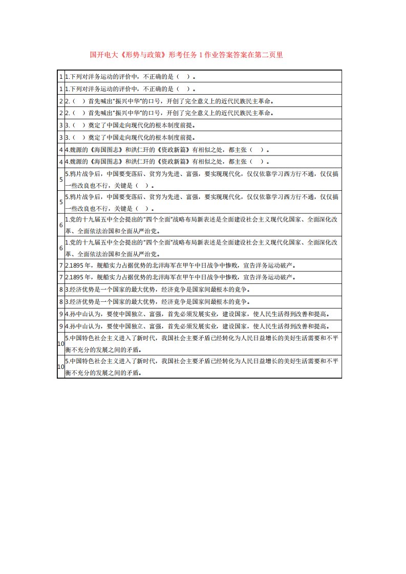 国开电大《形势与政策》形考任务2作业答案