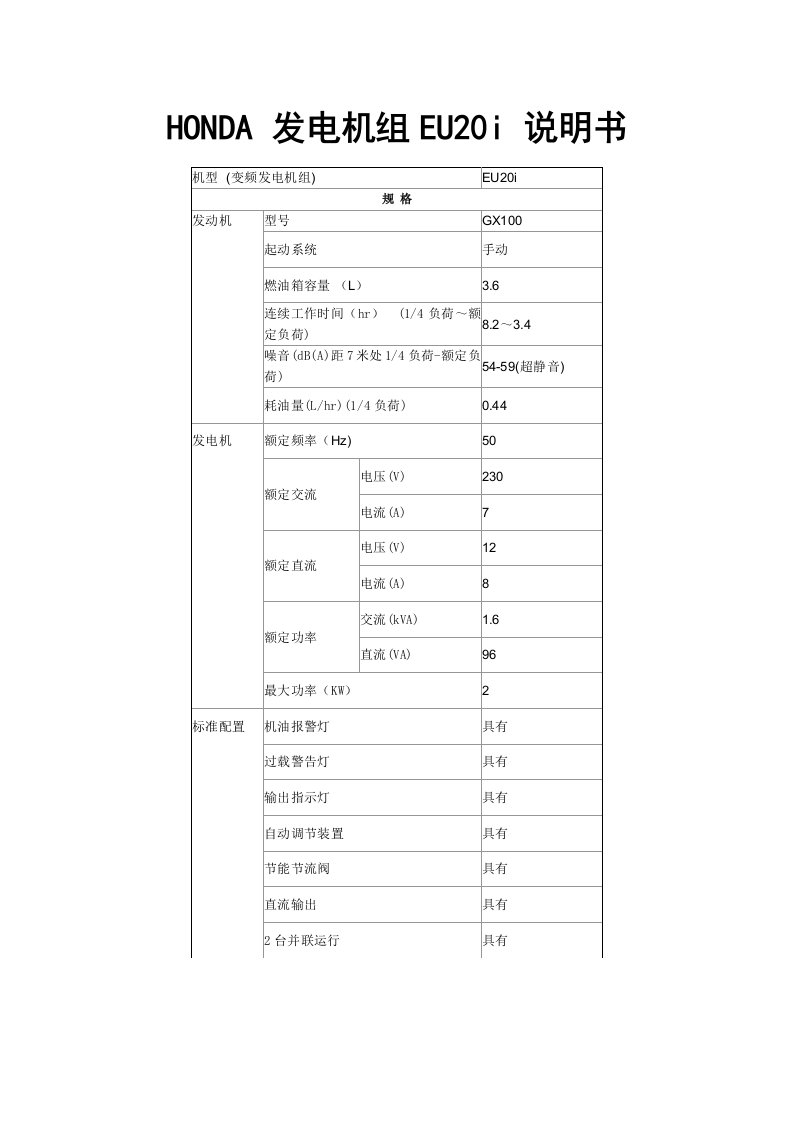 本田汽油发电机说明书