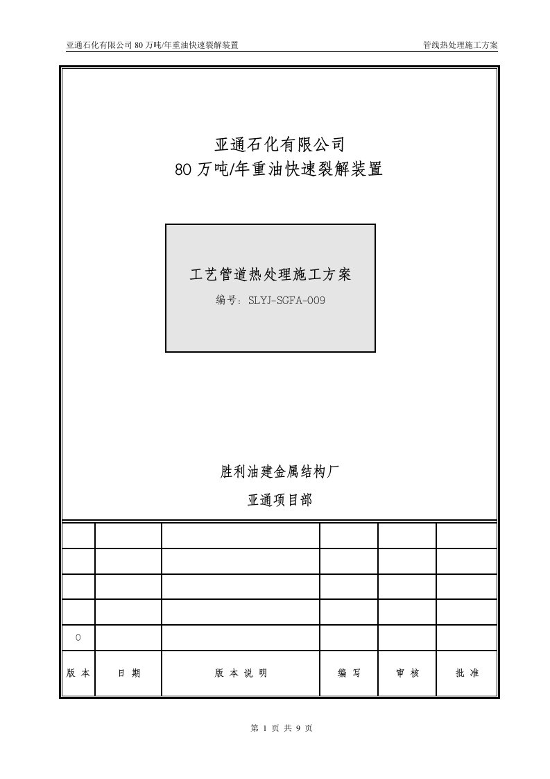 亚通石化有限公司80万吨年重油快速裂解装置热处理施工方案