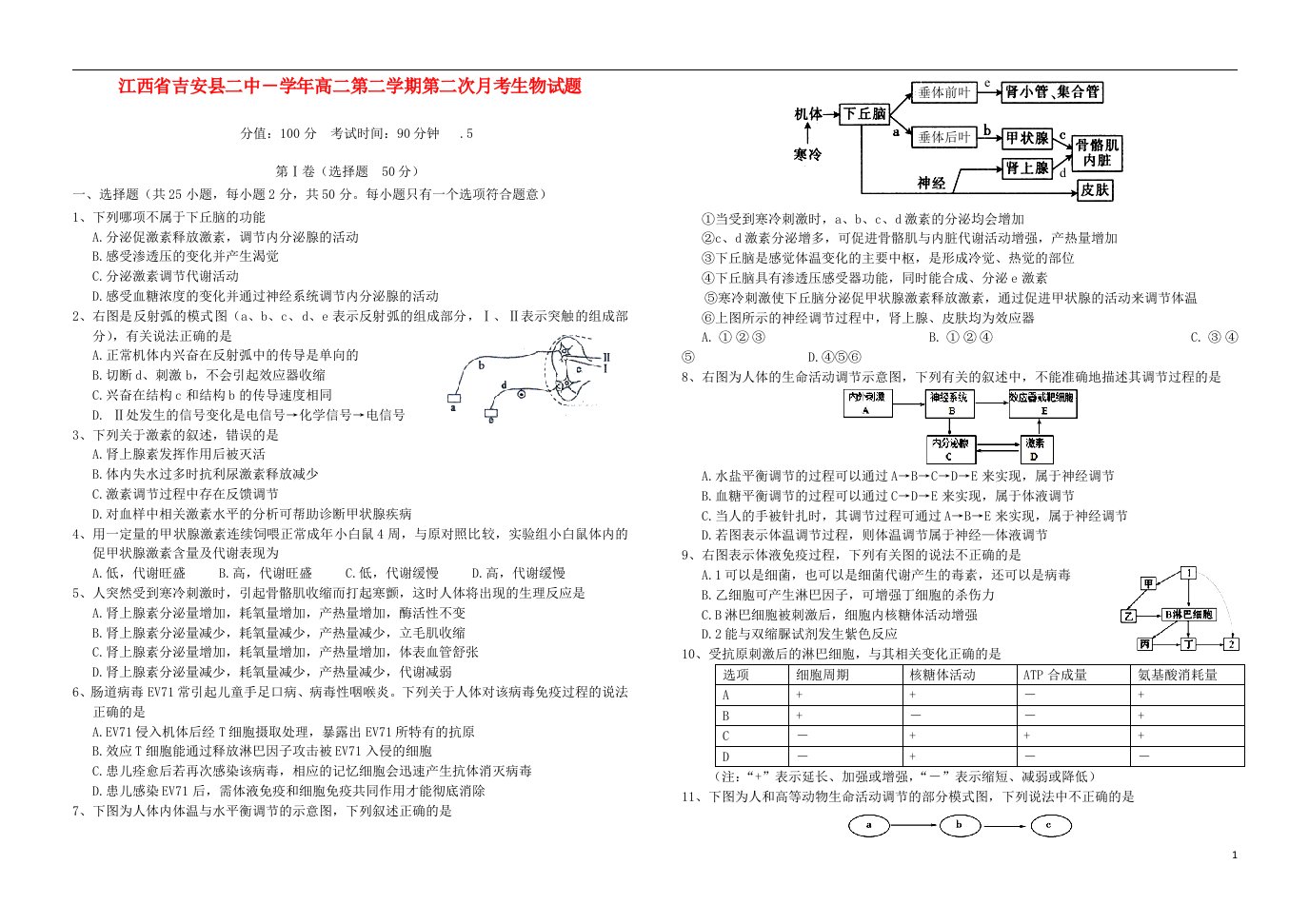 江西省吉安县二中高二生物下学期第二次月考试题新人教版