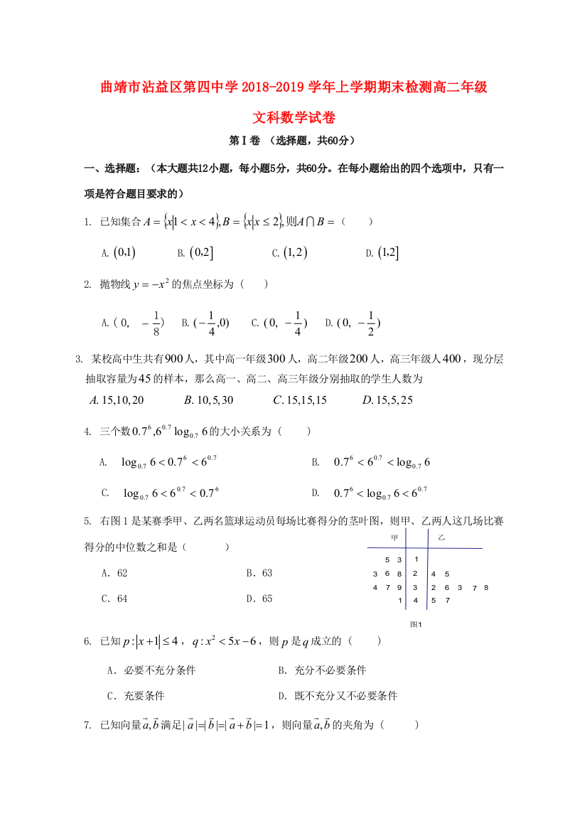 （小学中学试题）云南省曲靖市沾益区四中