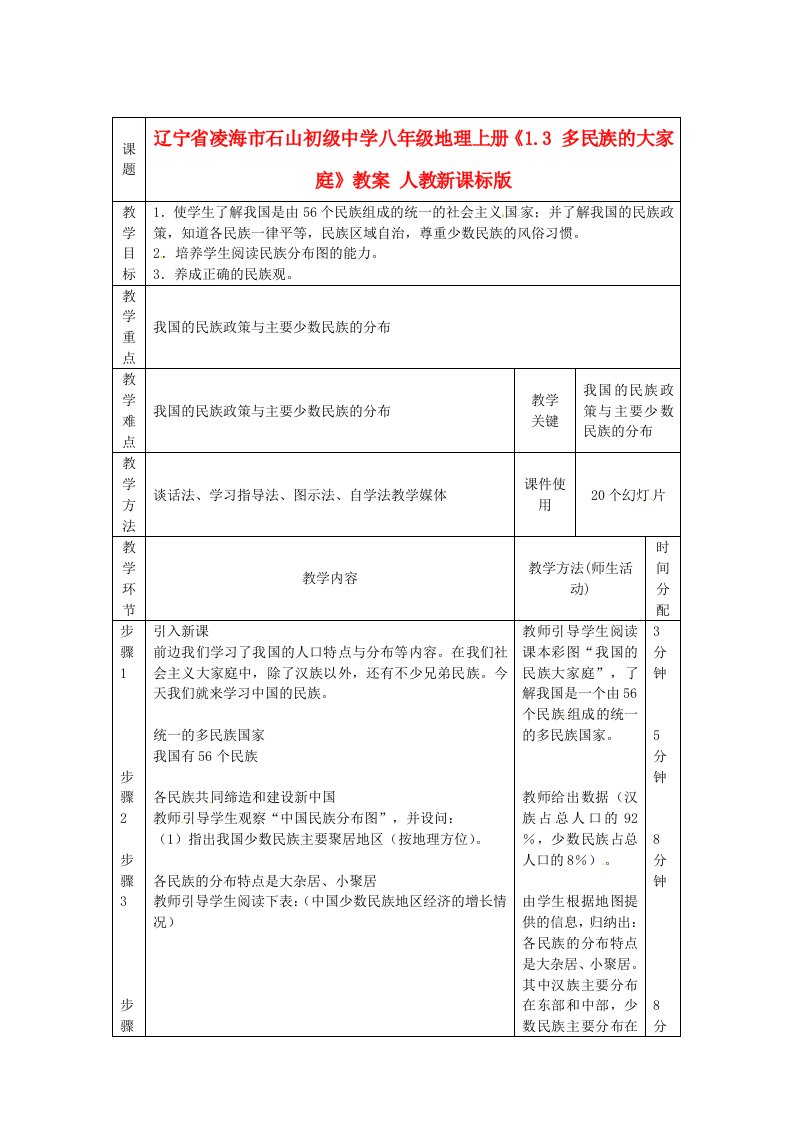 辽宁省凌海市石山初级中学八年级地理上册《1.3