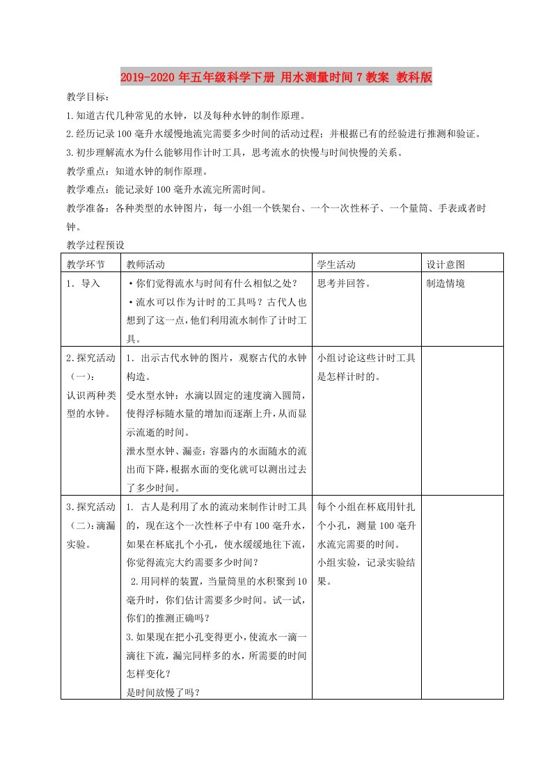 2019-2020年五年级科学下册