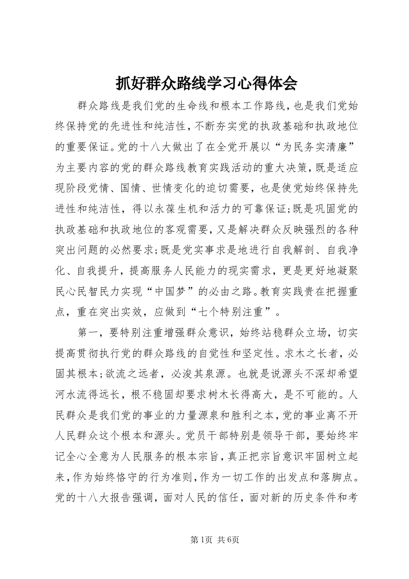 抓好群众路线学习心得体会