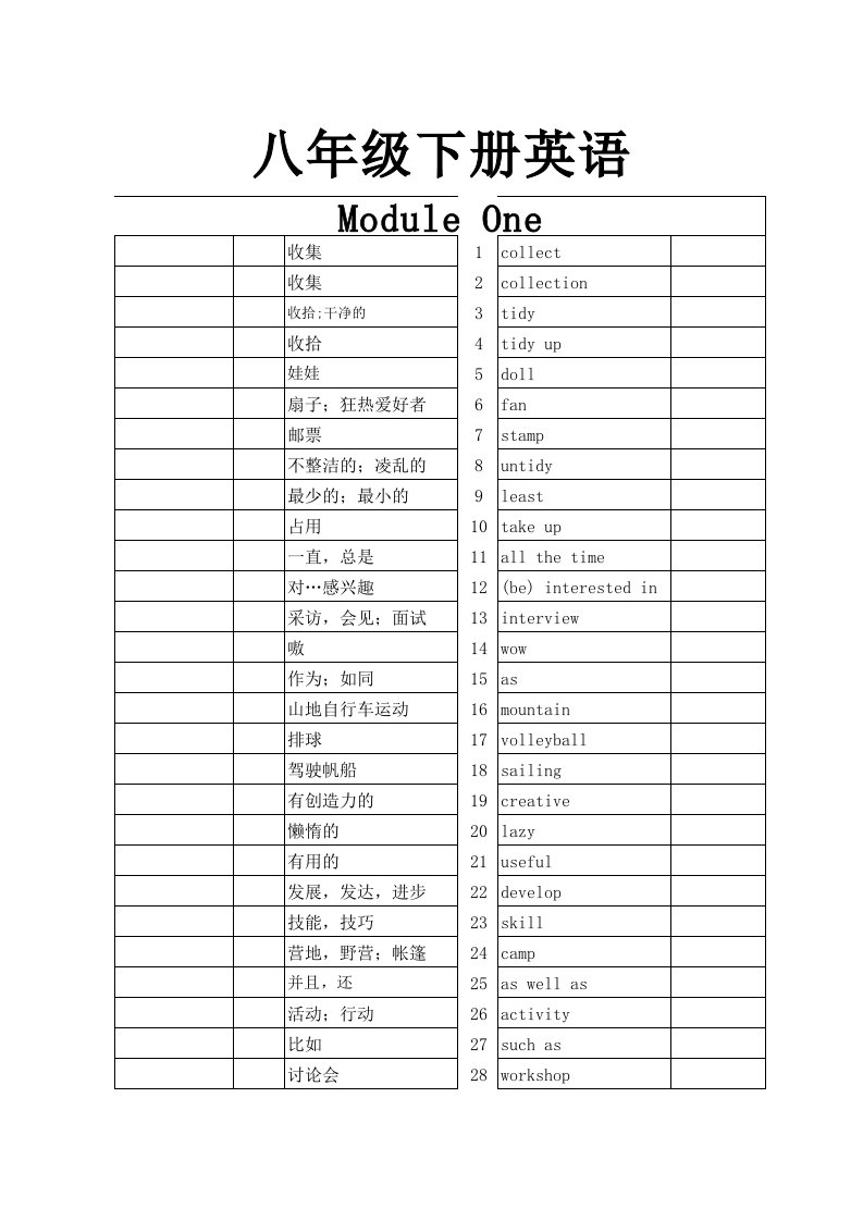 外研版八年级下册英语单词