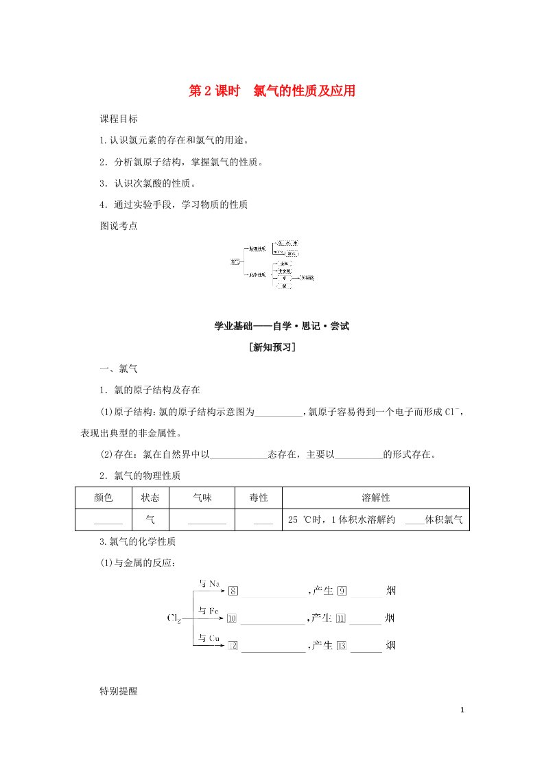 2022_2023学年新教材高中化学专题3从海水中获得的化学物质第一单元氯气及氯的化合物第2课时氯气的性质及应用学生用书苏教版必修第一册