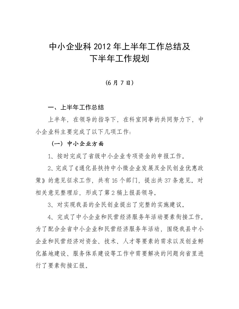 企业科上半年总结下半年规划