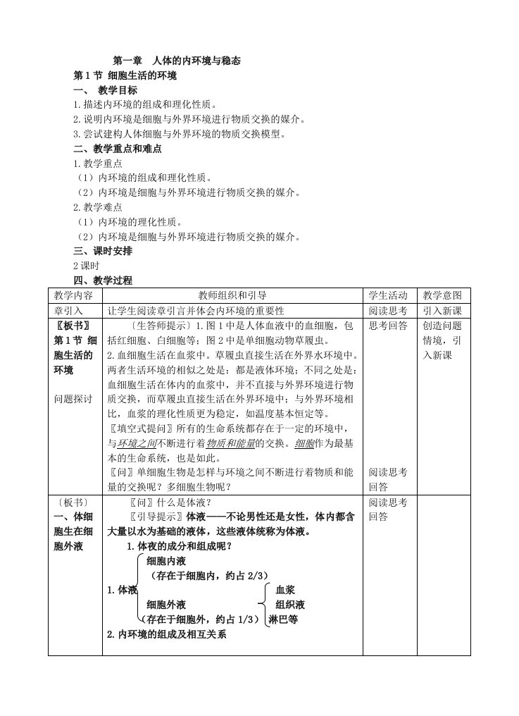 第一章++人体的内环境与稳态