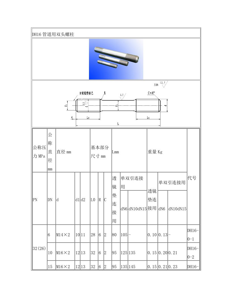 高压管道用双头螺柱