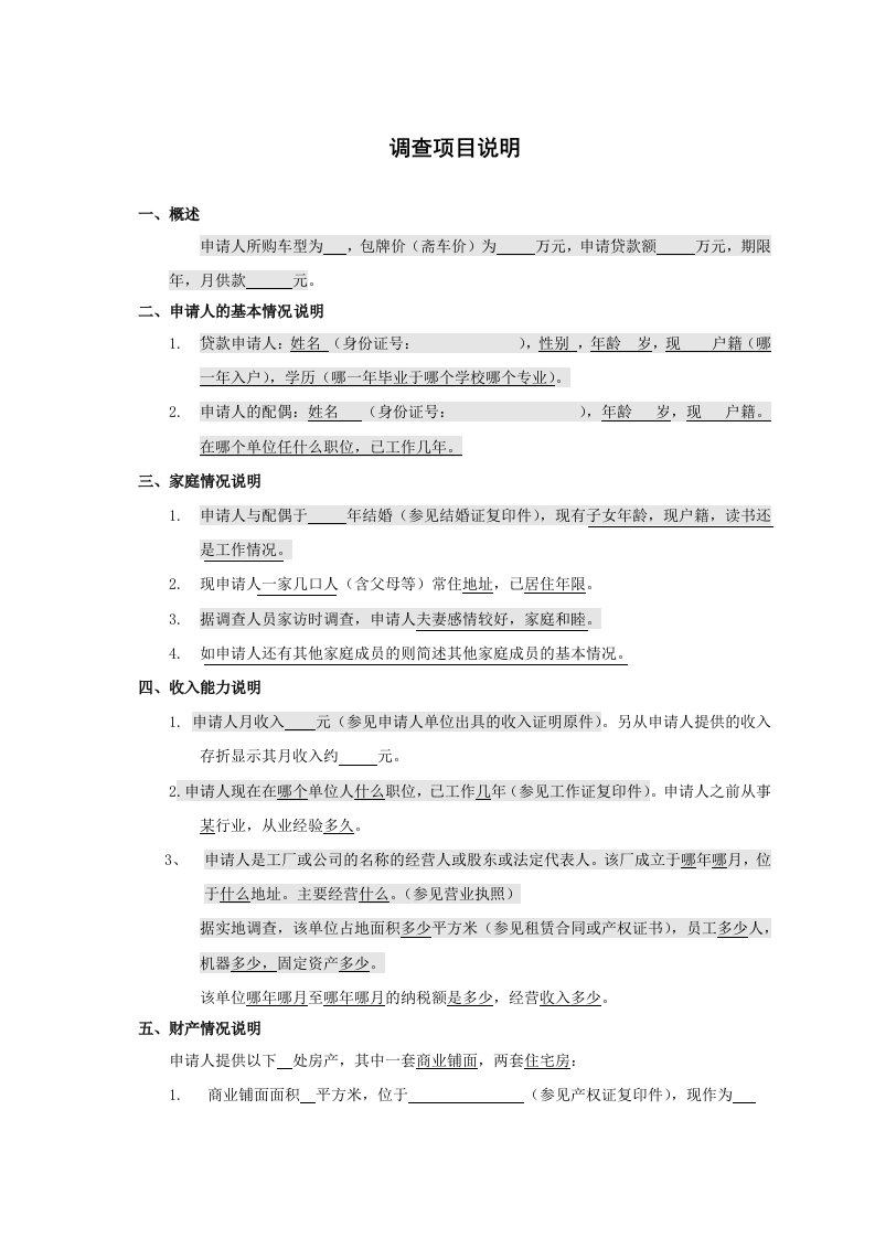 车贷风控调查报告写作指引