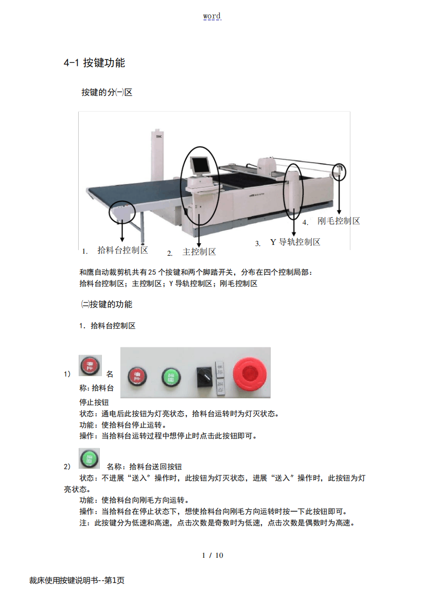 裁床使用按键说明书