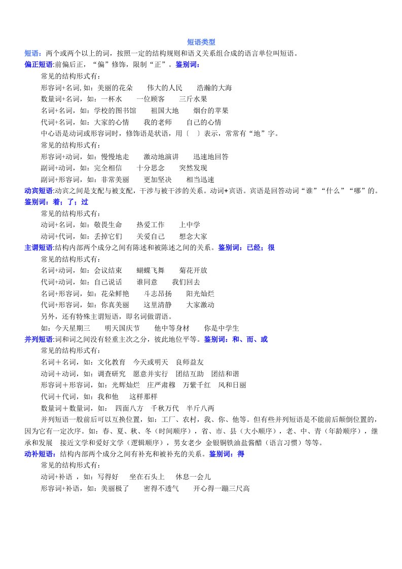 短语类型以及练习题含答案11.22