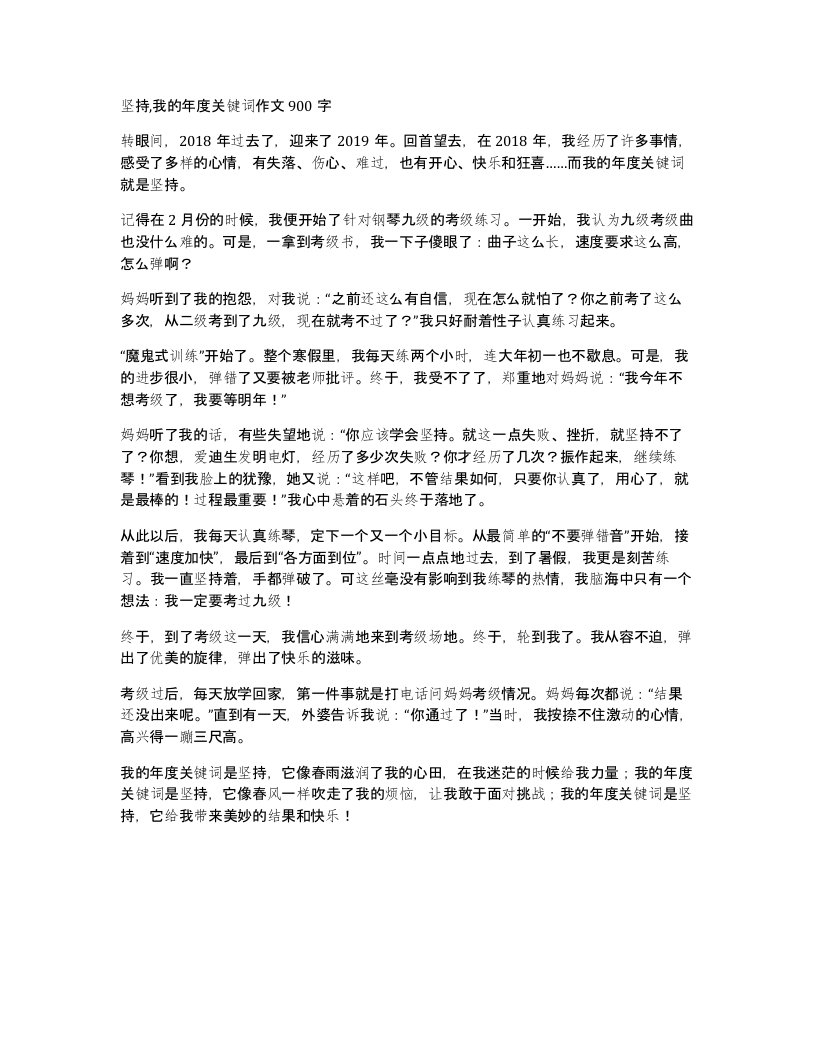 坚持我的年度关键词作文900字