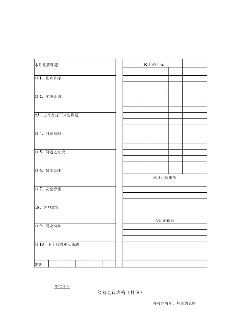 经营会议表格月份(doc