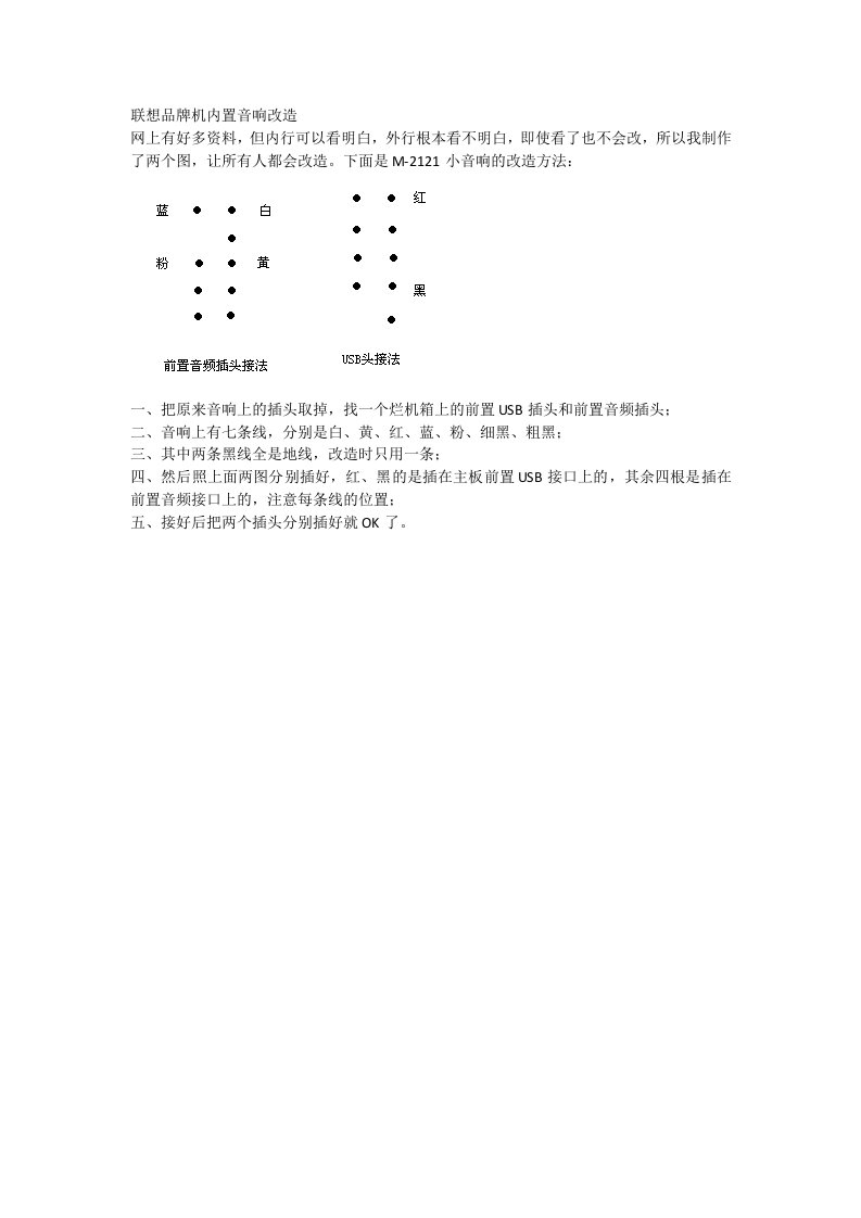 联想品牌机内置音响M-2121改造