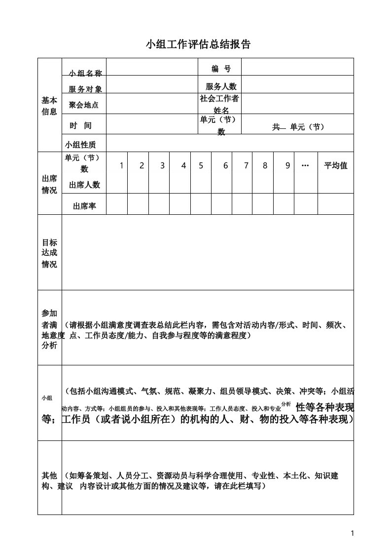 小组工作评估总结报告