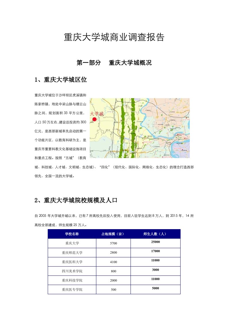 重庆大学城商业调查报告