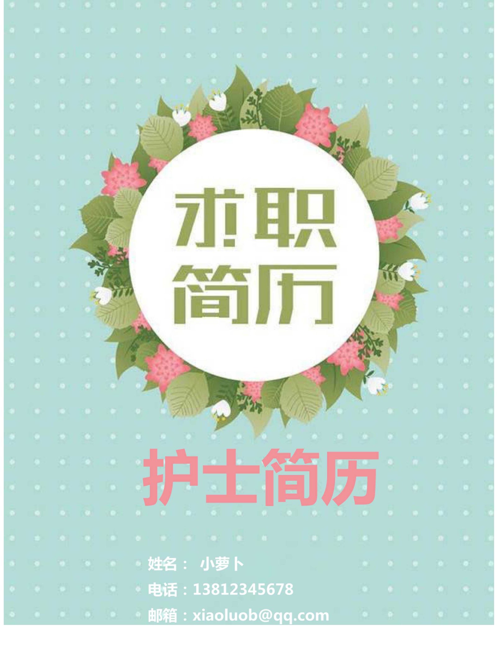 实习护士个人自我简介求职简历自我鉴定个人简历求职简历范本模板4p