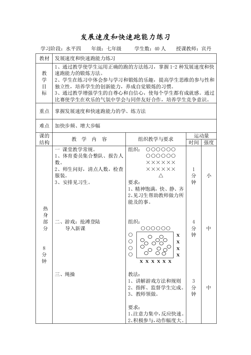 发展速度和快速跑能力练习教学设计