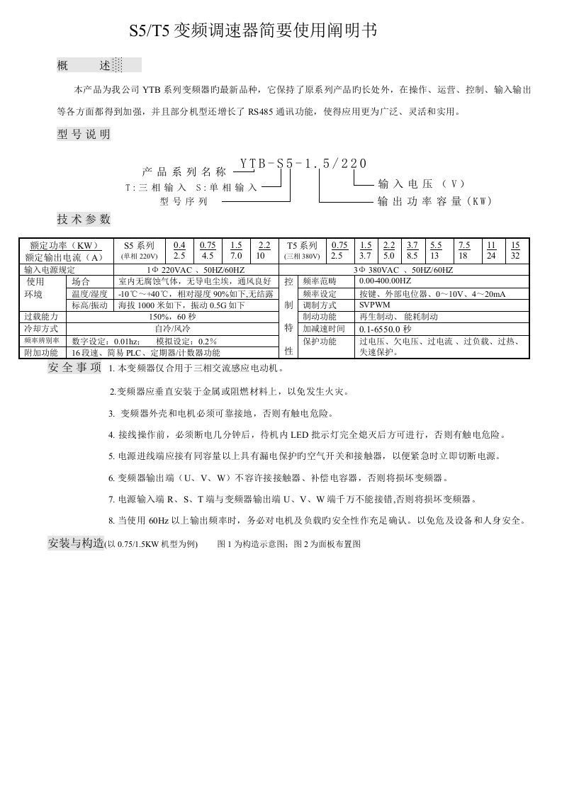 亚泰变频器YTBS专项说明书