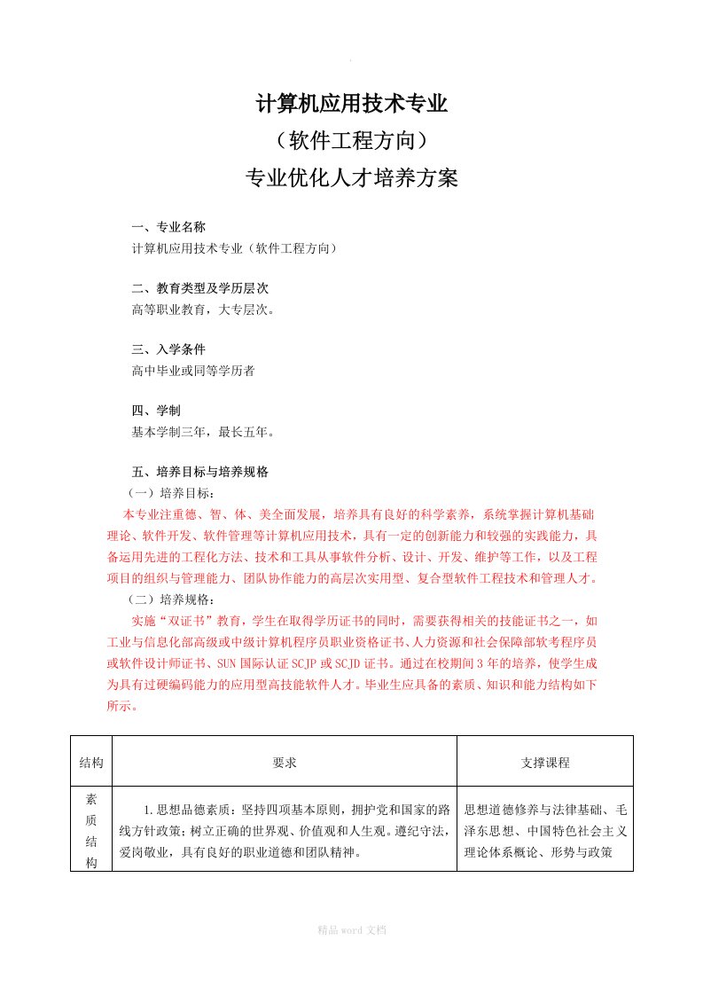 计算机应用技术专业(软件工程)培养方案