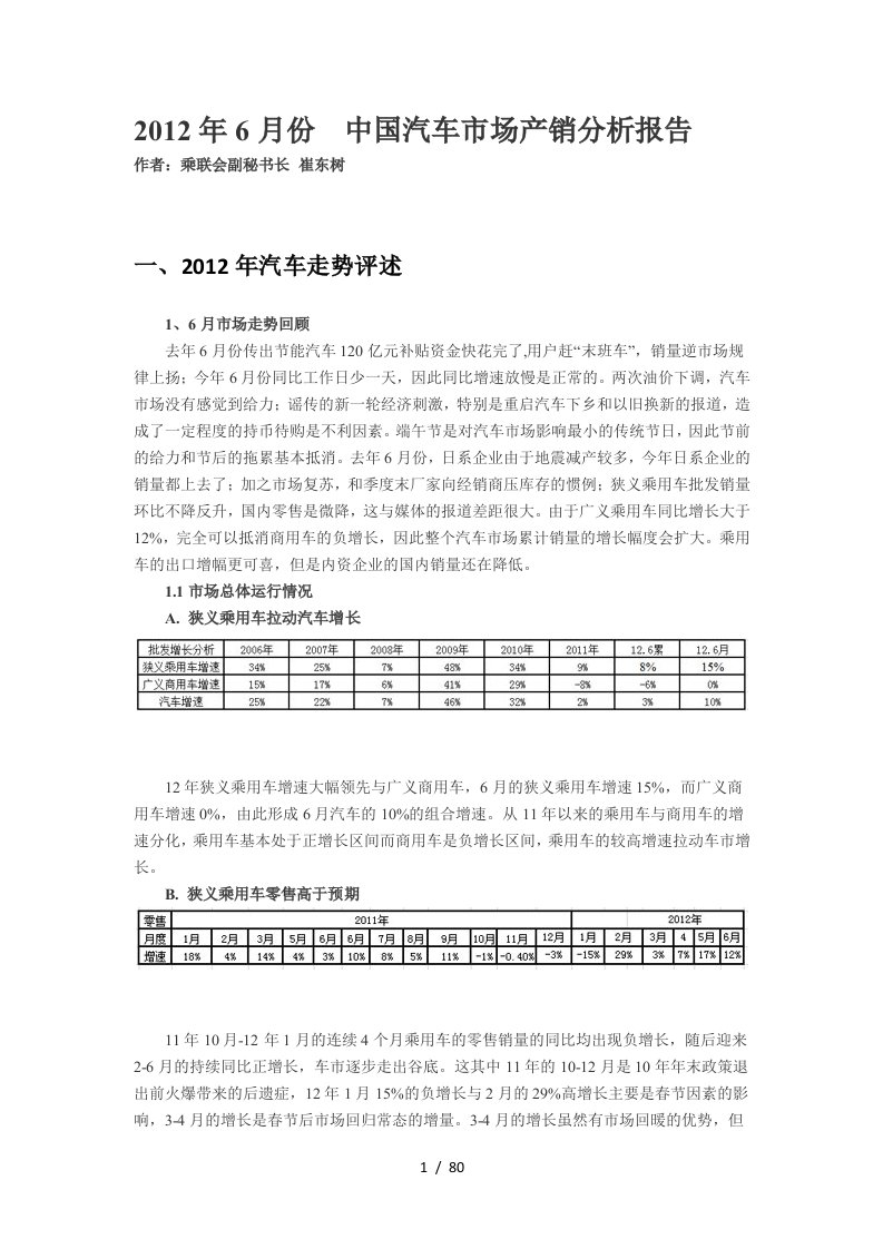 中国汽车市场产销分析报告