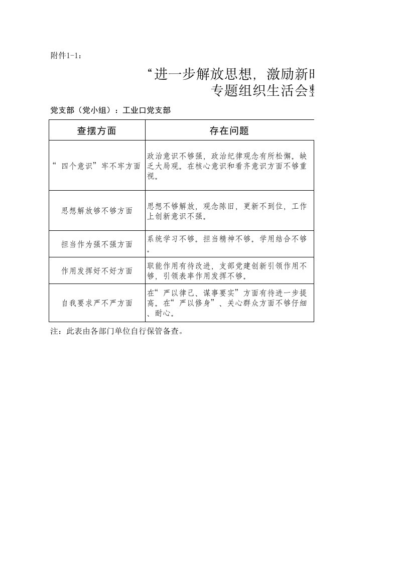 组织生活会整改清单(支部)