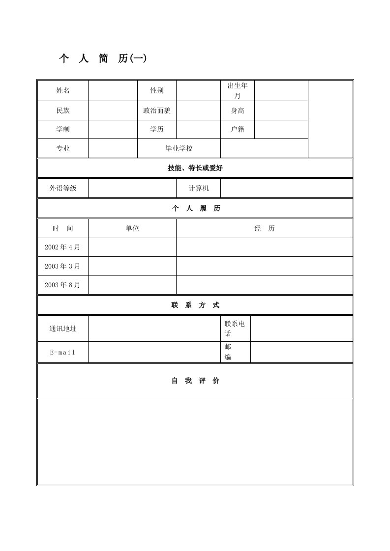 (各行业)个人求职简历表下载,个人简历怎么写求职简历