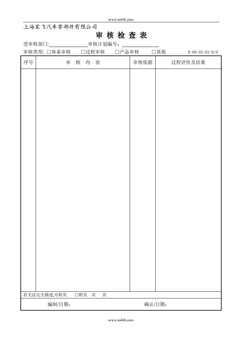 （0803）质量管理体系内部审核程序审核检查表0803-03-质量制度表格