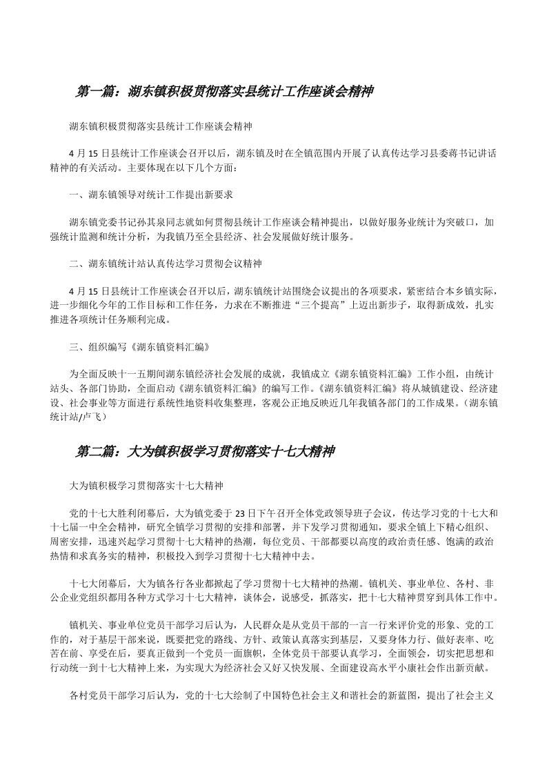 湖东镇积极贯彻落实县统计工作座谈会精神[修改版]