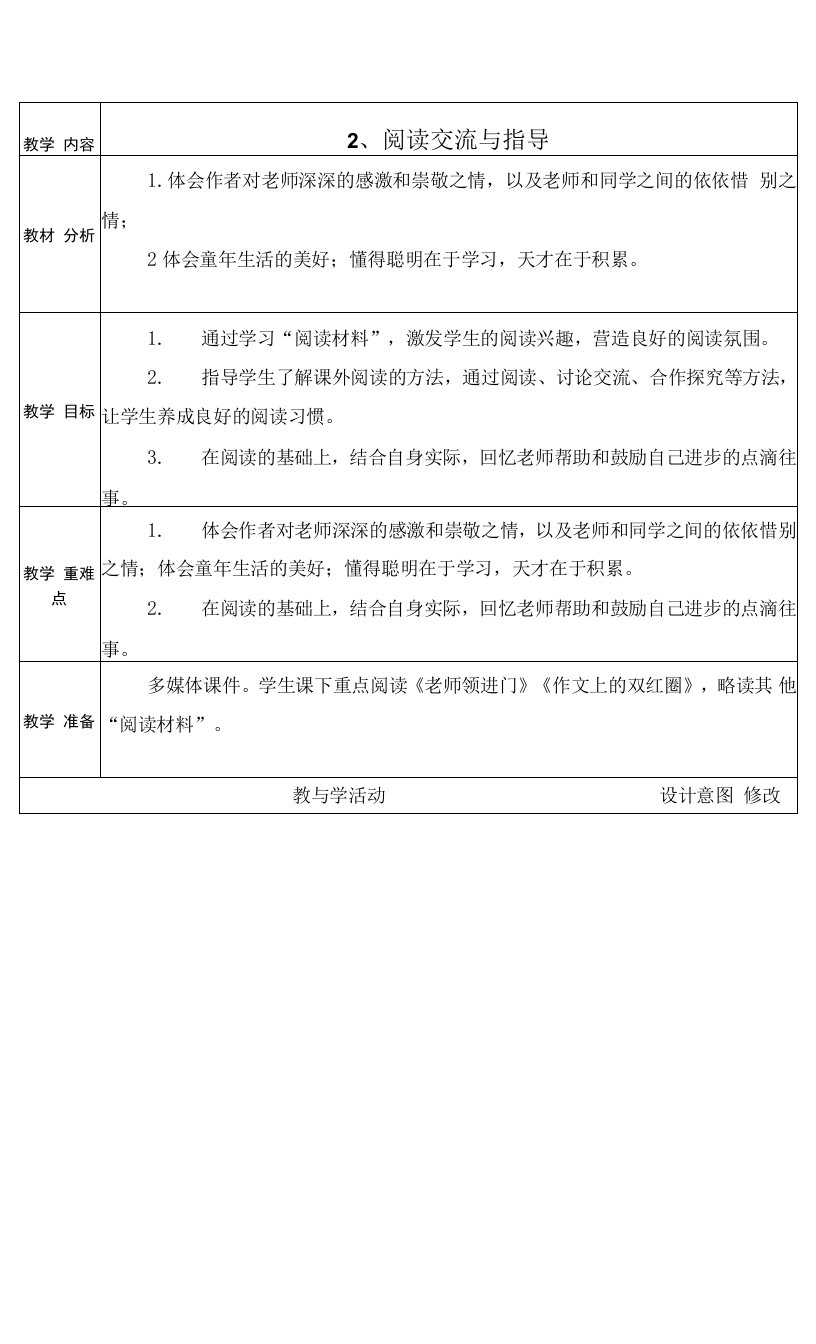 最新人教部编版六年级语文下册《阅读交流与指导》教学设计电子教案教学反思