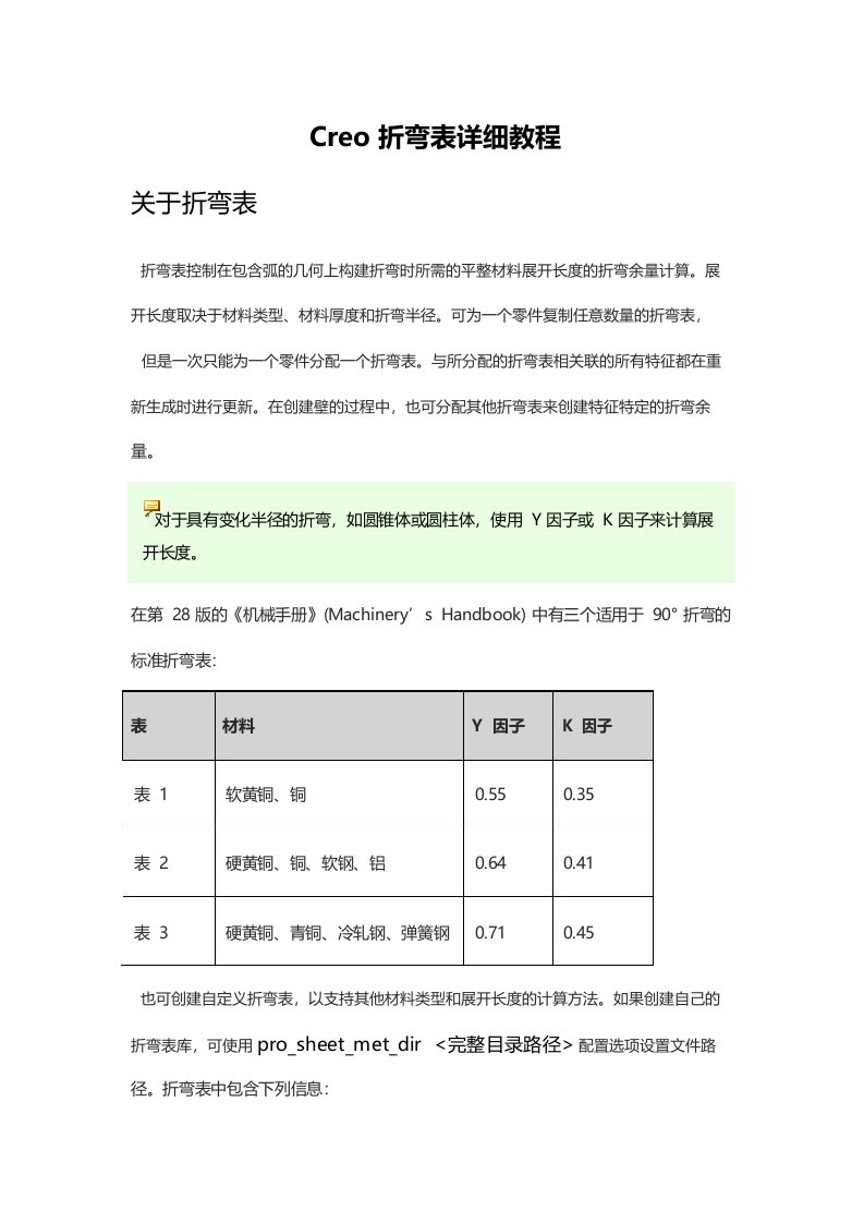 Creo折弯表设置与使用详细教程