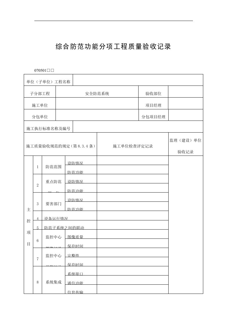 【管理精品】综合防范功能分项工程质量验收记录(1)