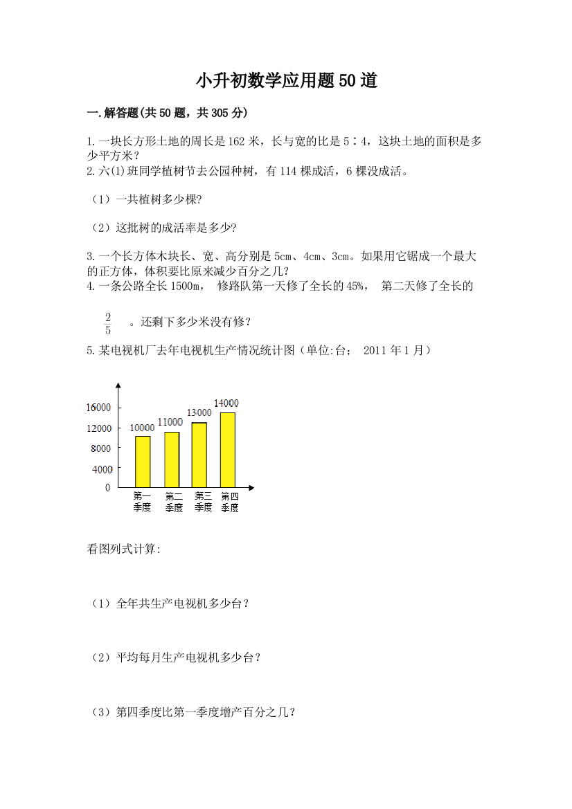 小升初数学应用题50道附参考答案(综合卷)