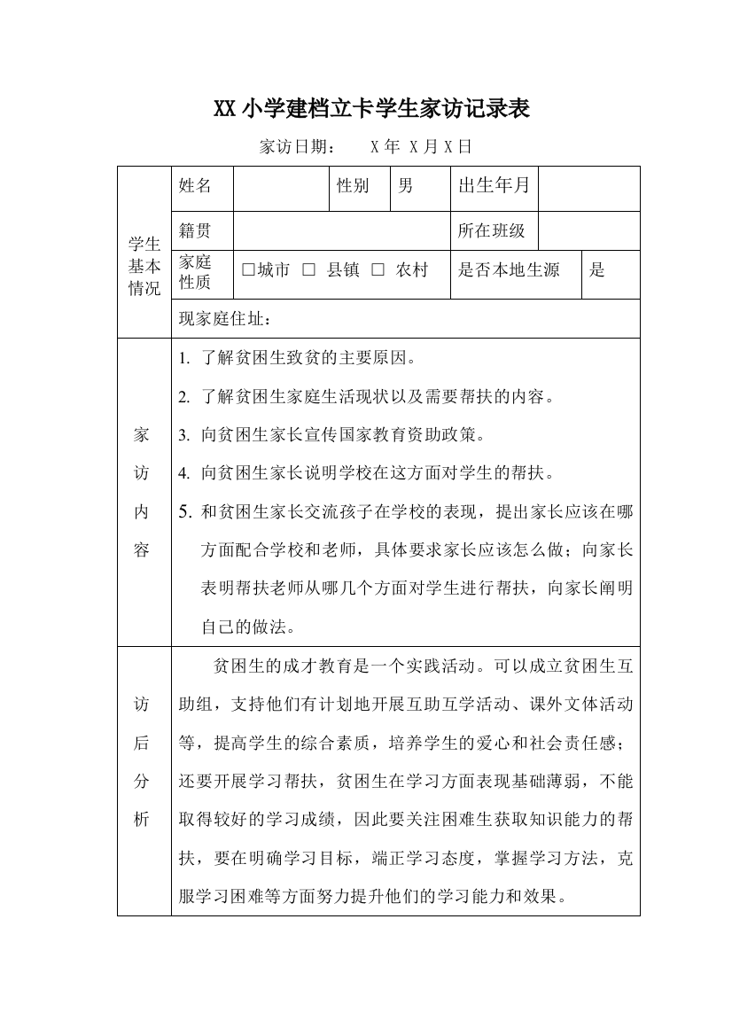 (完整版)教师扶贫建档立卡学生家访记录(范文)