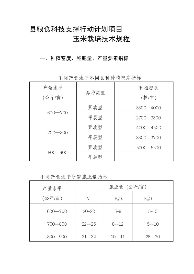 玉米栽培技术规程