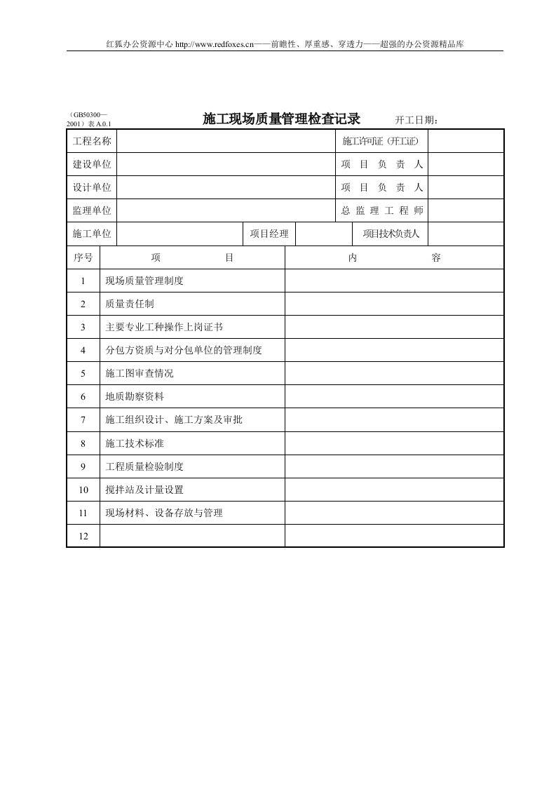 【管理精品】施工现场质量管理检查记录